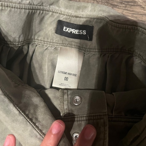 Express Women 00 Olive Green High Waist Belt FoldOver Pant Buckle Pocket - Picture 4 of 6